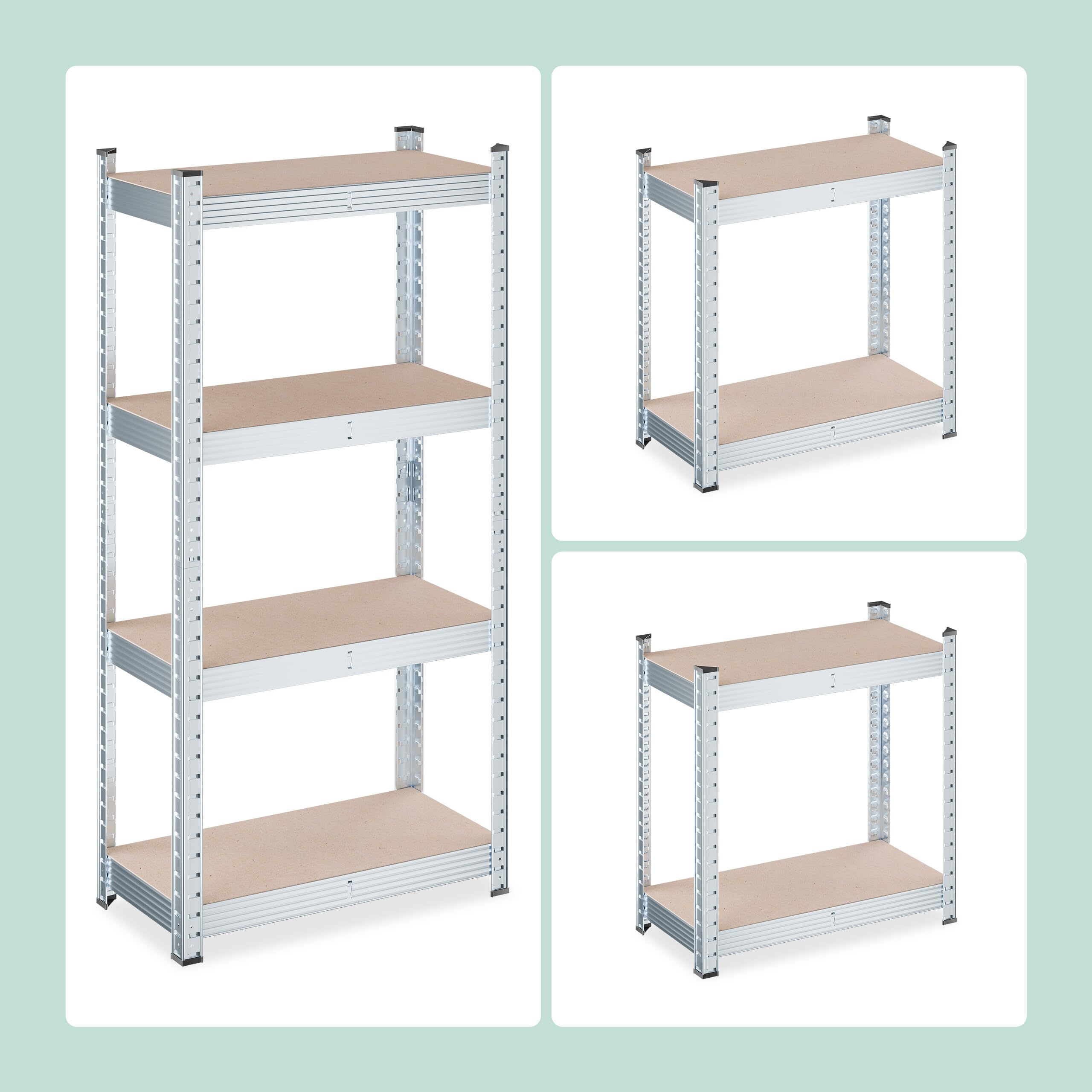 Relaxdays Scaffale Carichi Pesanti, 120x60x30 cm, 4 Ripiani Alta Portata 700 kg, Garage, Acciaio Zincato, Marrone Chiaro