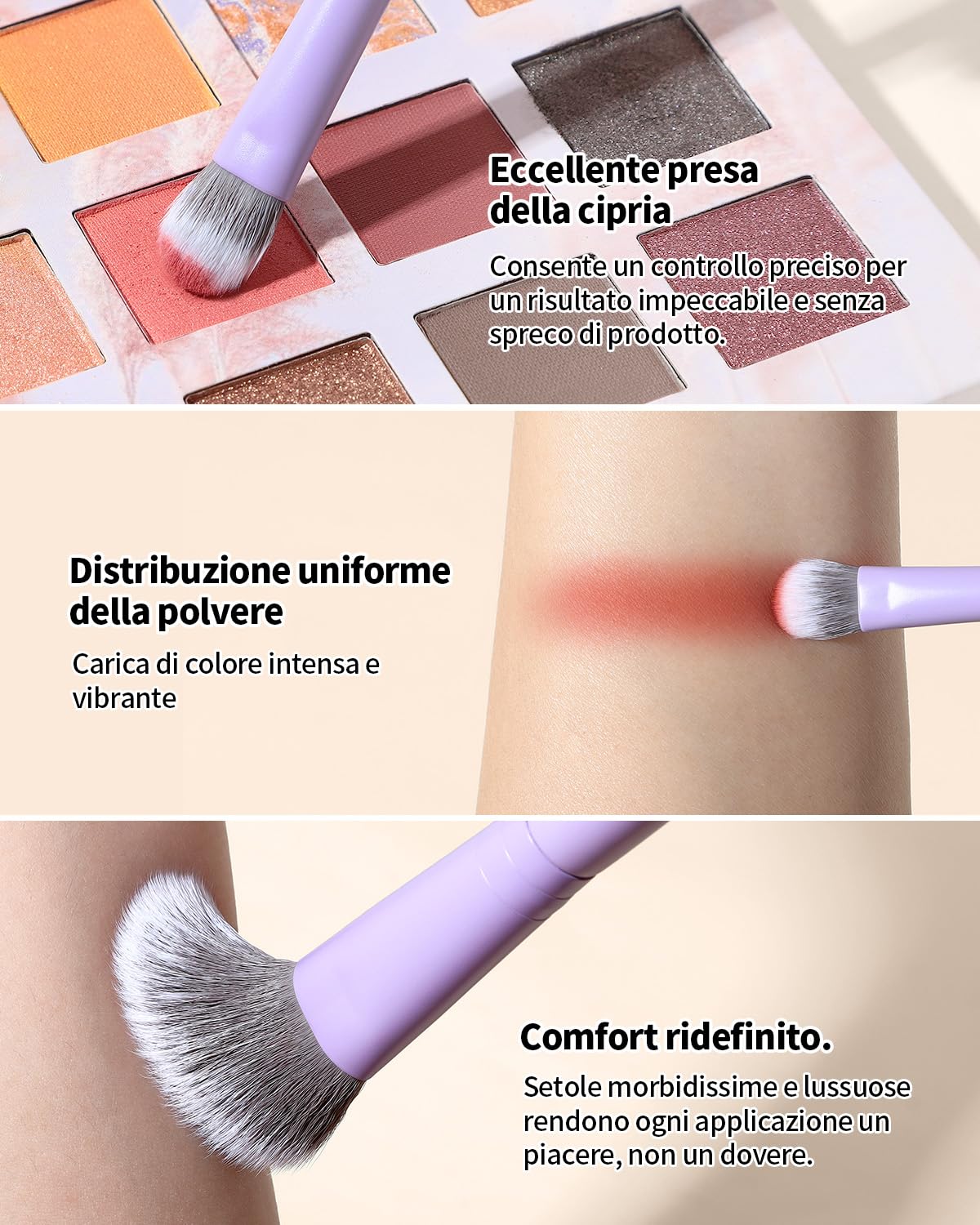 EIGSHOW Set di 5 pennelli da trucco con setole infuse agli ioni d'argento, pennelli da trucco professionali essenziali per il viso completo, per cipria, fondotinta, ombretto, eyeliner, correttore