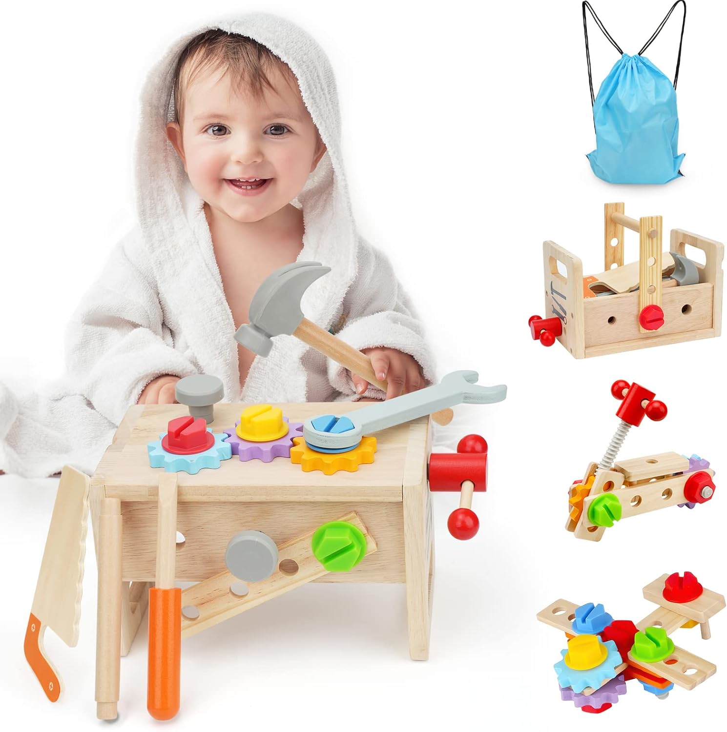 YLCCYABC Wooden Tool Set for Kids 3 4 5 Year Old, 30Pcs