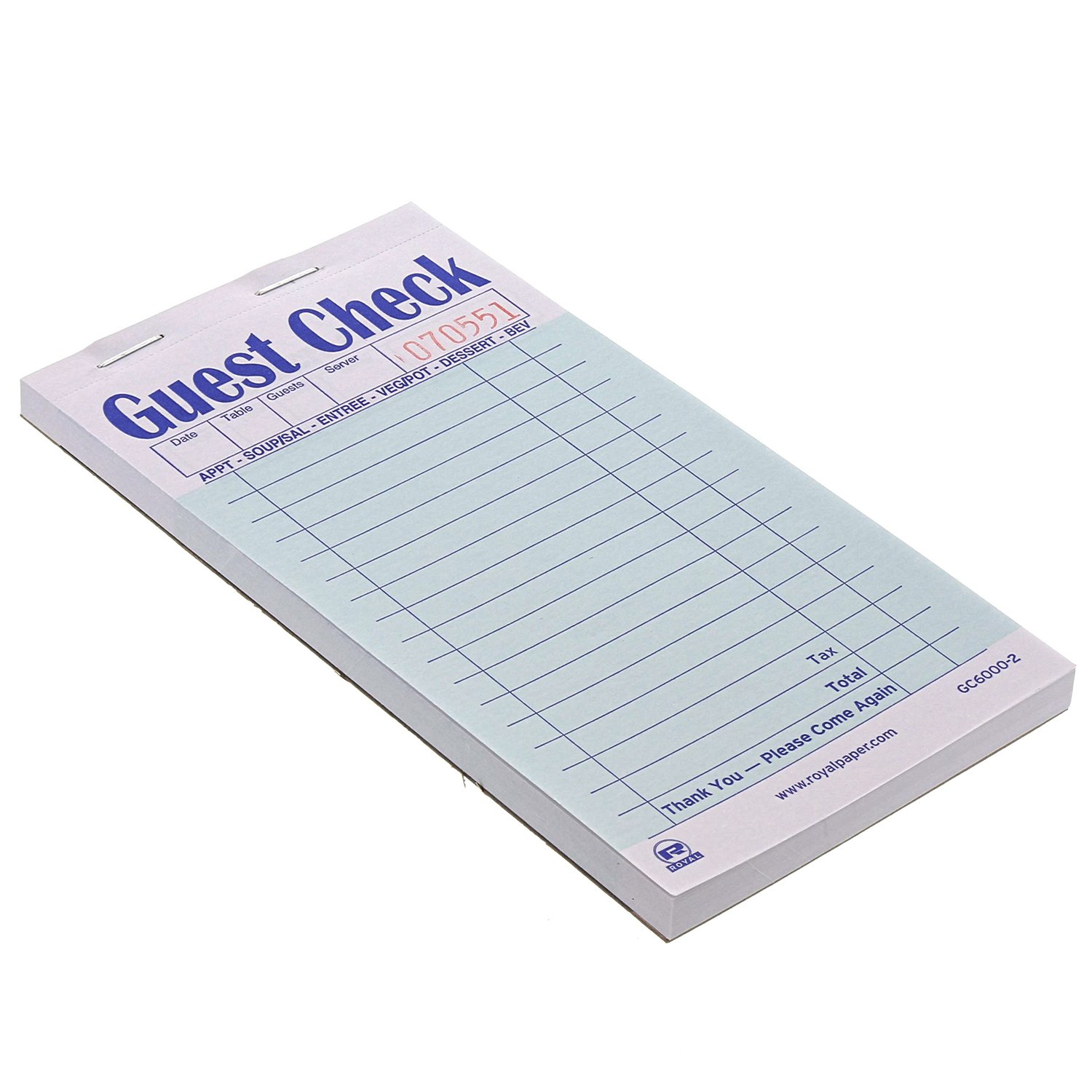 AmerCare Royal Green Interleave Guest Check Paper Receipt Book, Carbon Copy Order Book with 17 Lines, 2 Part Booked, Case of 50 Server Notepad Books : Industrial & Scientific