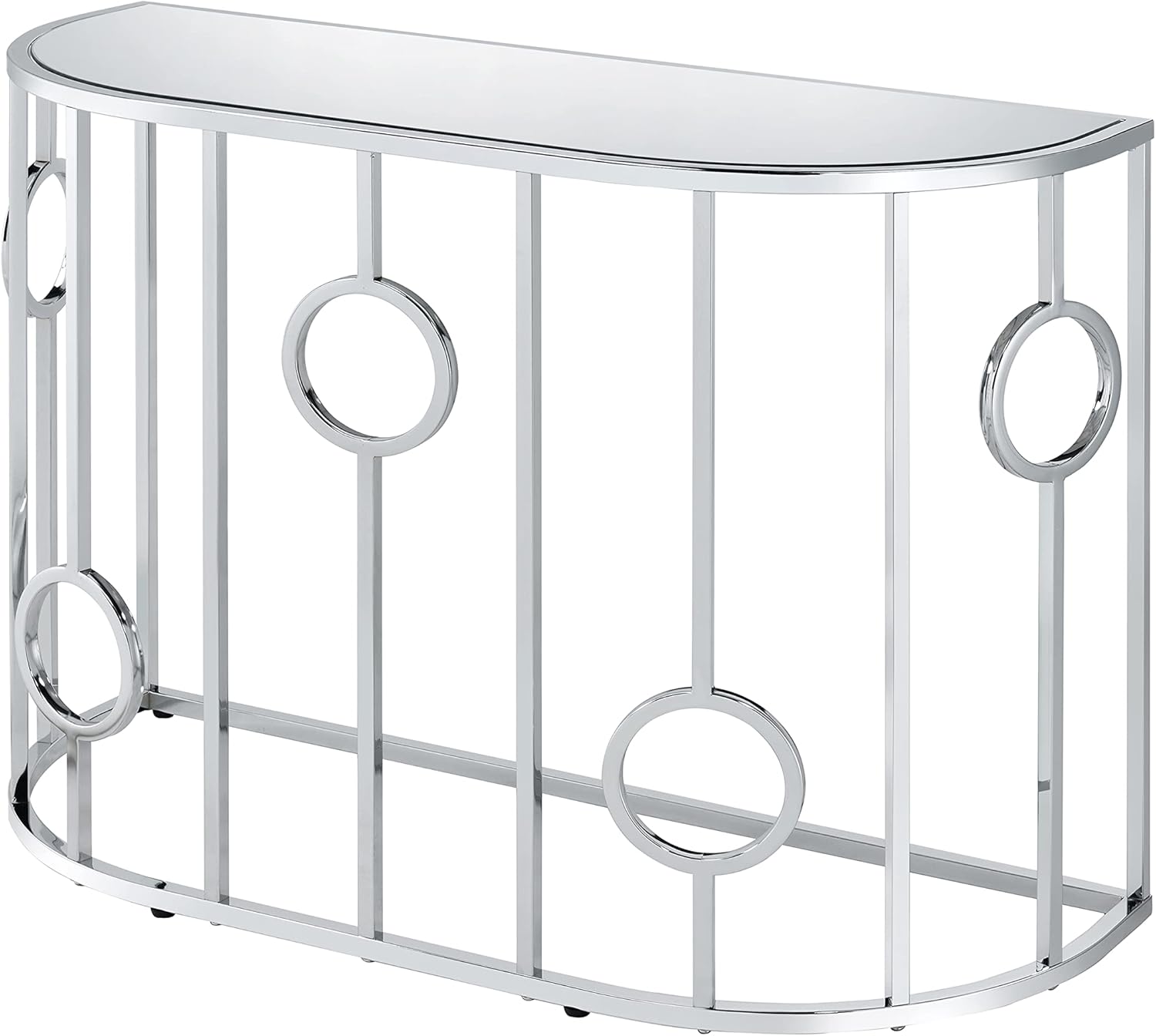 Furniture of America Keenan Luxury Glam Half-Circle Glass Top 43 in. Sofa Table for Display, Decorate Living Room, Hallway, Bedroom, Dressing Room, Chrome