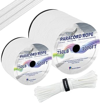 Paracordland-750LB Paracord Rope-100ft/500ft/1000ft- 9 Strand Parachute Spool Cord Heavy Duty String Ideal for Survival Gear Bracelet Camping Hikig Fishing-White-100FT