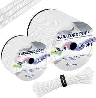 Paracordland-750LB Paracord Rope-100ft/500ft/1000ft- 9 Strand Parachute Spool Cord Heavy Duty String Ideal for Survival Gear Bracelet Camping Hikig Fishing-White-100FT