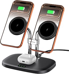 SwanScout 706M Wireless Charger for iPhone 17, Dual Magnetic Charger for iPhone 16/1514/13/12 Series, Charging Station for AirPods Pro 2, AirPods 4/3rd (Black)
