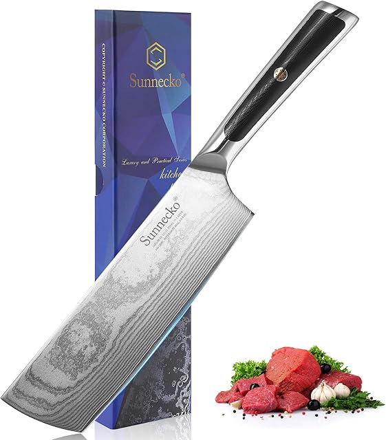 Sunnecko nóż Nakiri szefa kuchni ze stali damasceńskiej, 18 cm japoński nóż szefa kuchni, nóż z rdzeniem VG10, 73-warstwowy nóż ze stali damasceńskiej, ostre ostrze i uchwyt G10 Elite Series