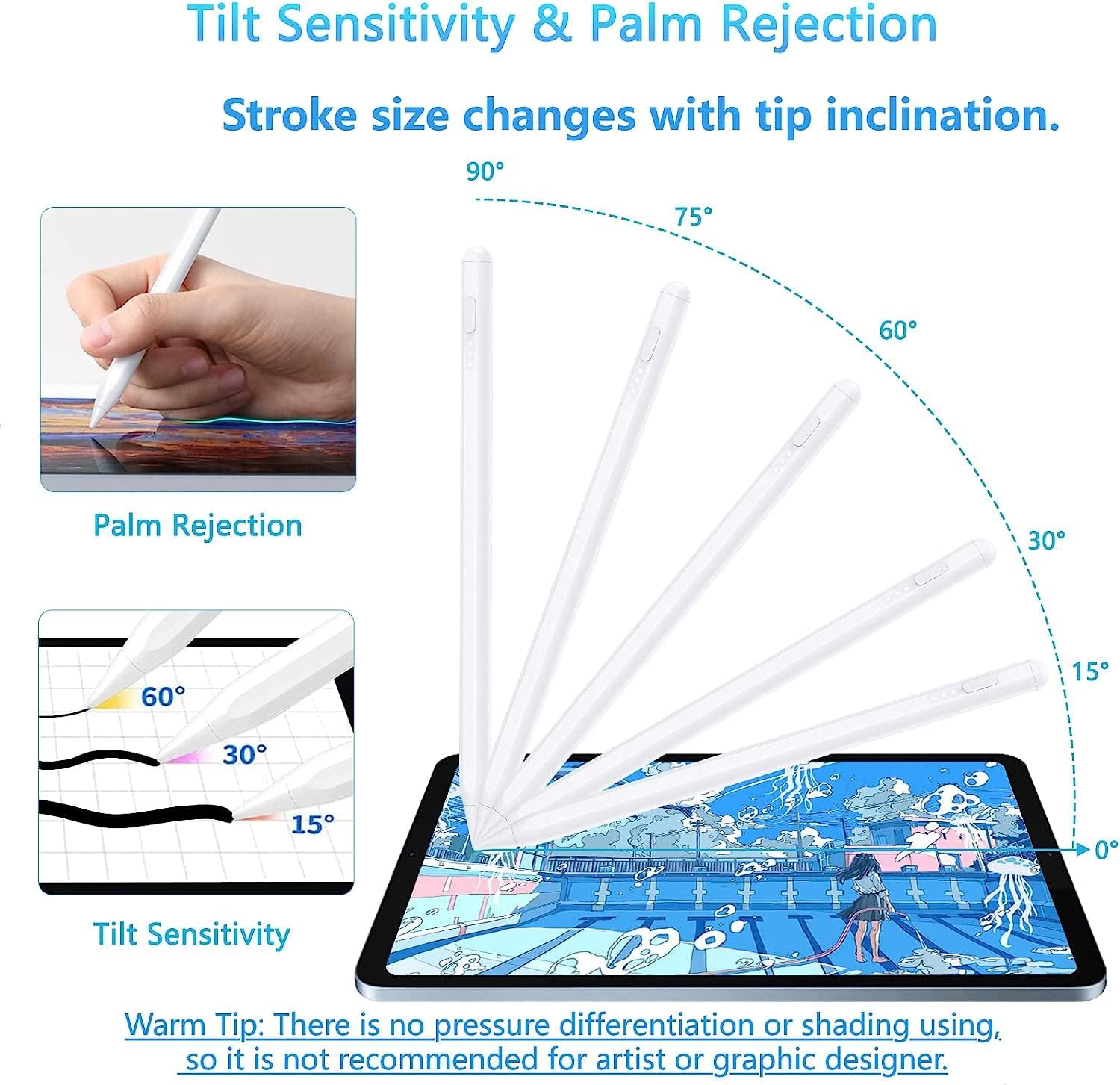 Stylus Pen for iPad(2023-2018), Palm Rejection Active Pencil Compatible with iPad 10th/9th/8th/7th/6th Gen, iPad Air 5th/4th/3rd Gen,iPad Pro 11 & 12.9 inch, iPad Mini 6th/5th (White) image 4