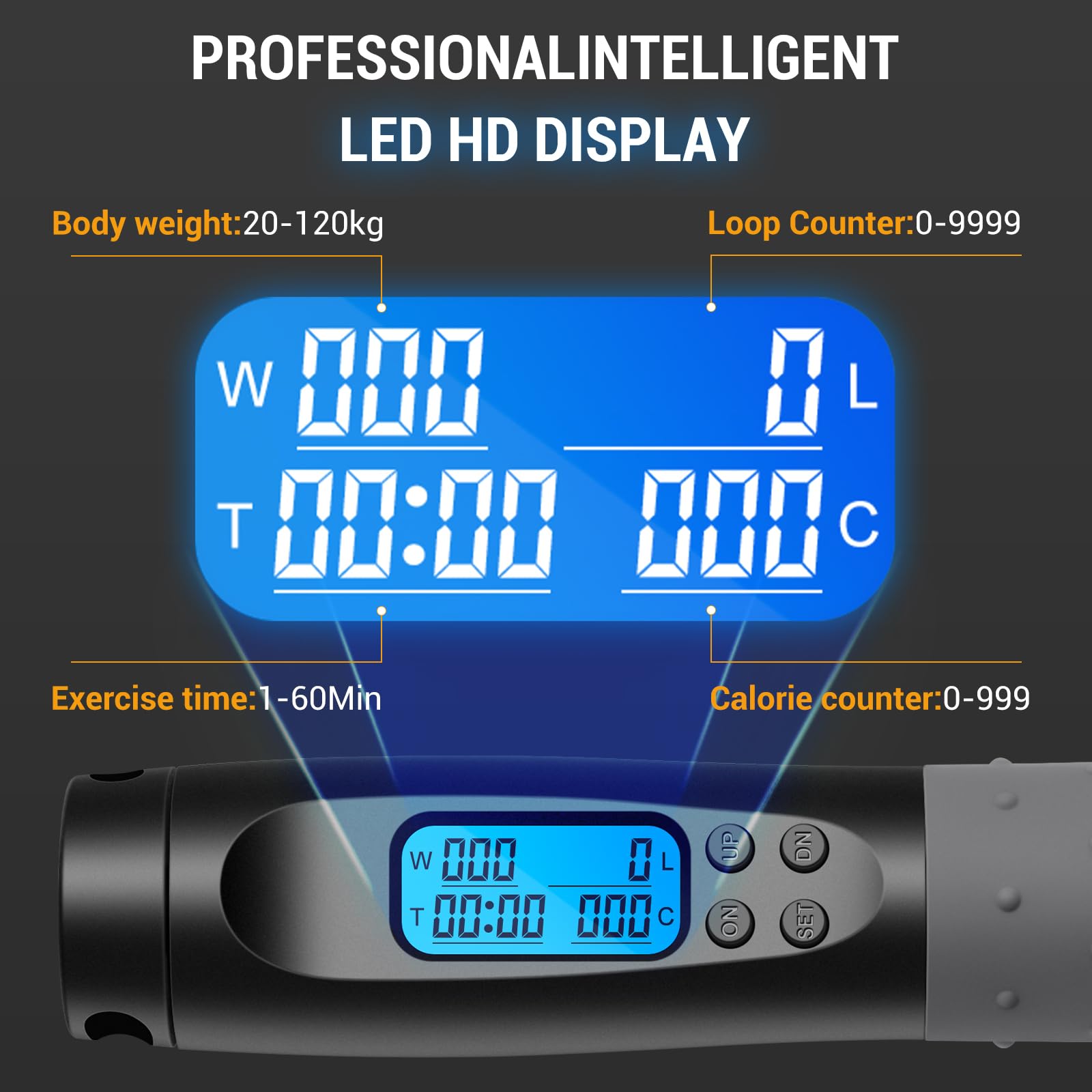 TOQIBO Skipping Rope with Digital Counter, Professional Ball Bearings & Non-Slip Handles - Image 2