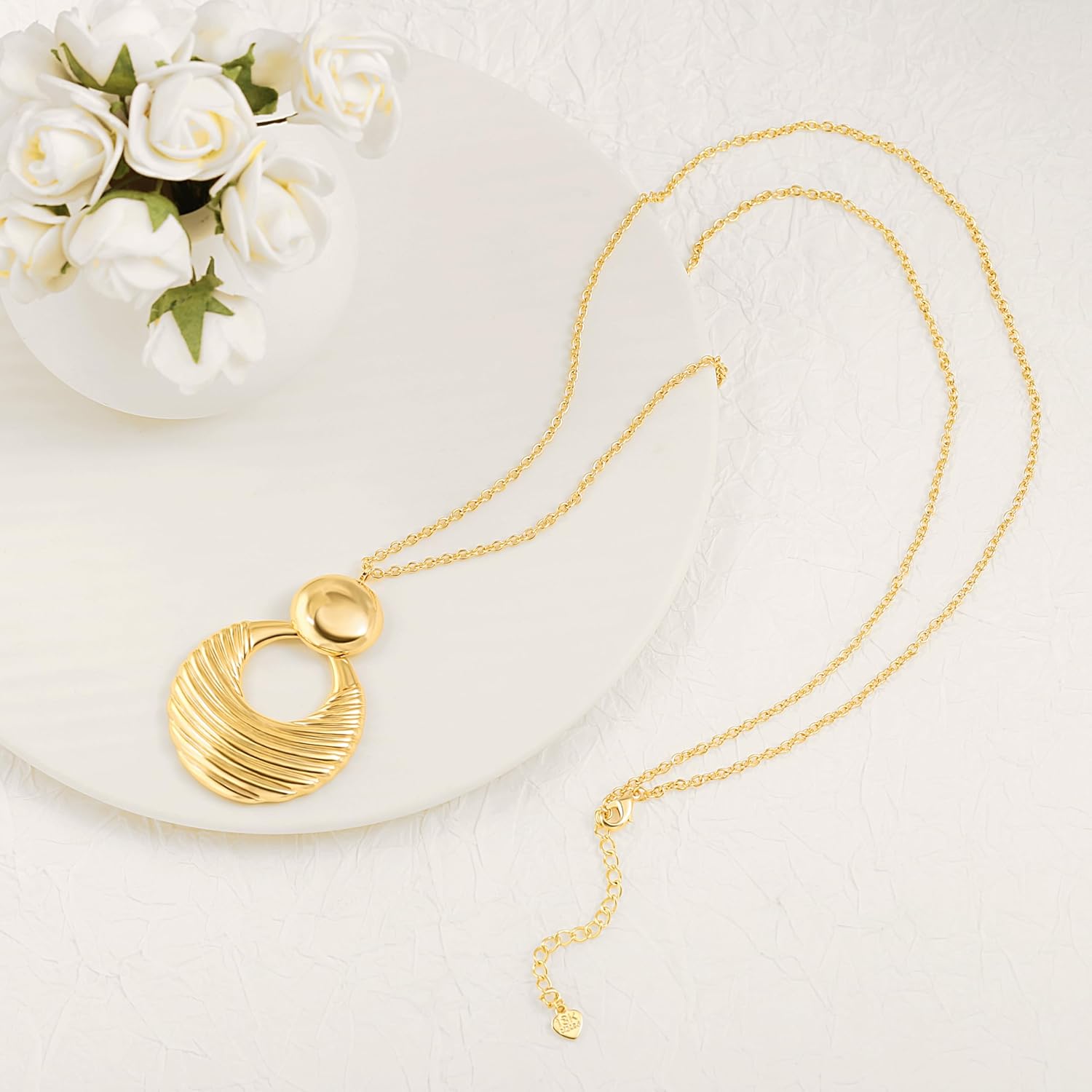 PEARLADA 18k Gold Plated Chain Long Necklace, Boho Sweater Necklace for Women, Geometric Pendant Y Necklace - Image 7