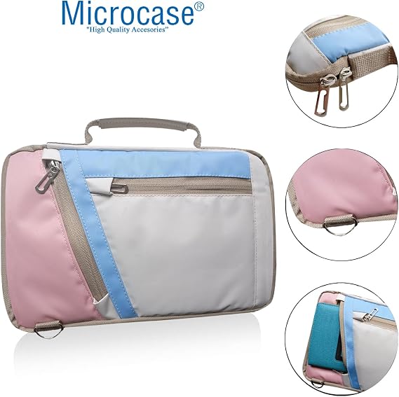 Microcase Lenovo Tab M11 TB330FU 11 inch Tabletler için Omuz Askılı El Tutacaklı Universal Sleeve Taşıma Çantası AL4346 Pembe Mavi Krem