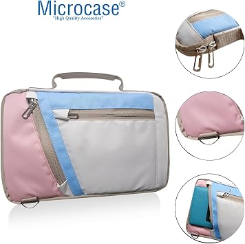 Microcase Lenovo Tab M11 TB330FU 11 inch Tabletler için Omuz Askılı El Tutacaklı Universal Sleeve Taşıma Çantası AL4346 Pembe Mavi Krem