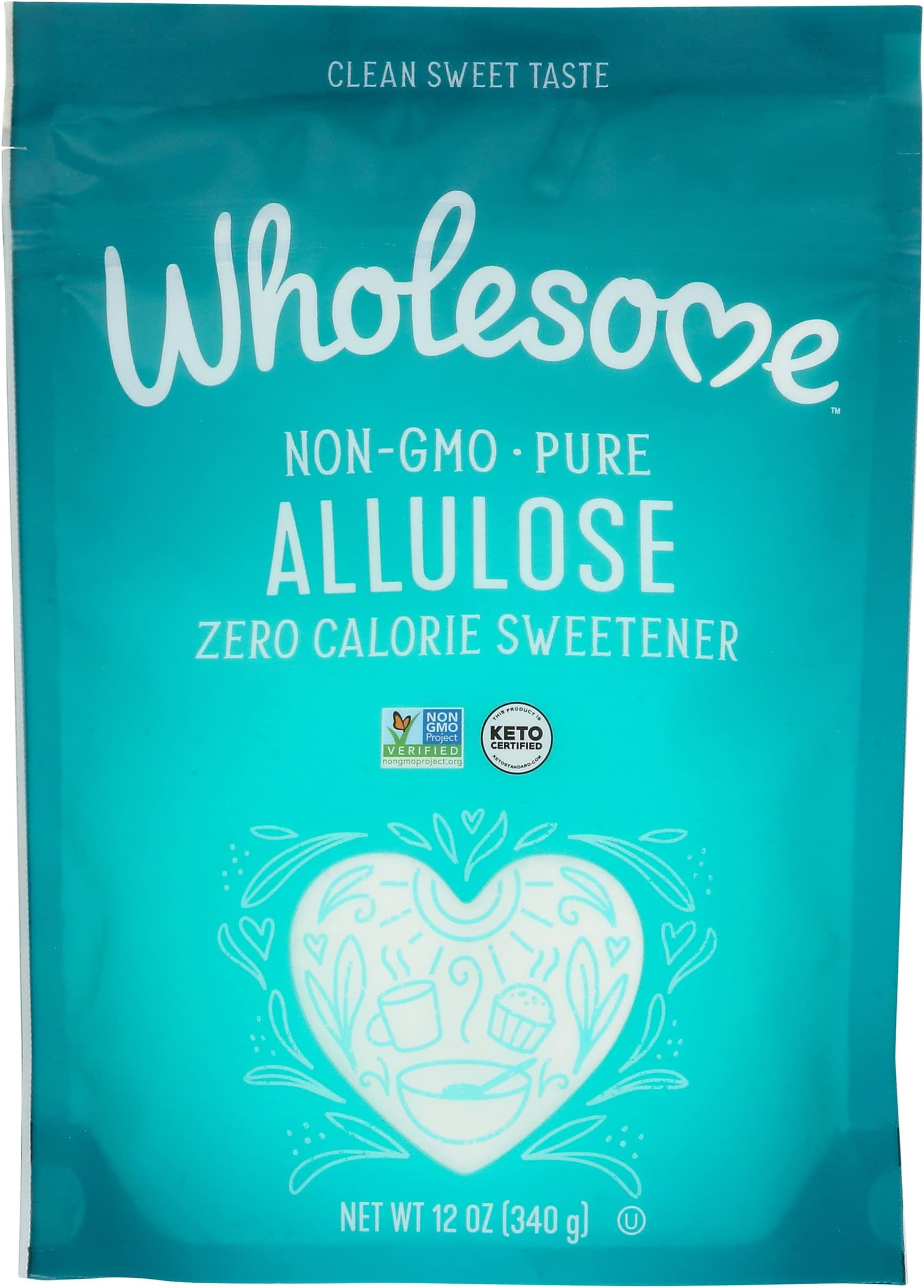 Wholesome Sweeteners 12-Ounce Allulose Sweetener, Zero Calorie Sugar Substitute, Keto Friendly, Non GMO, Non-Erythritol, Gluten Free & Vegan Sweetener, 8 Pack