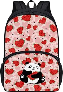Parprinty Red Panda Watermelon Backpacks for Girls Student Durable Lightweight Large Capacity 17 Inch Cute Elementary School Backpack Kids Double Zipper Bookbag Travel Daypack with Front Pocket
