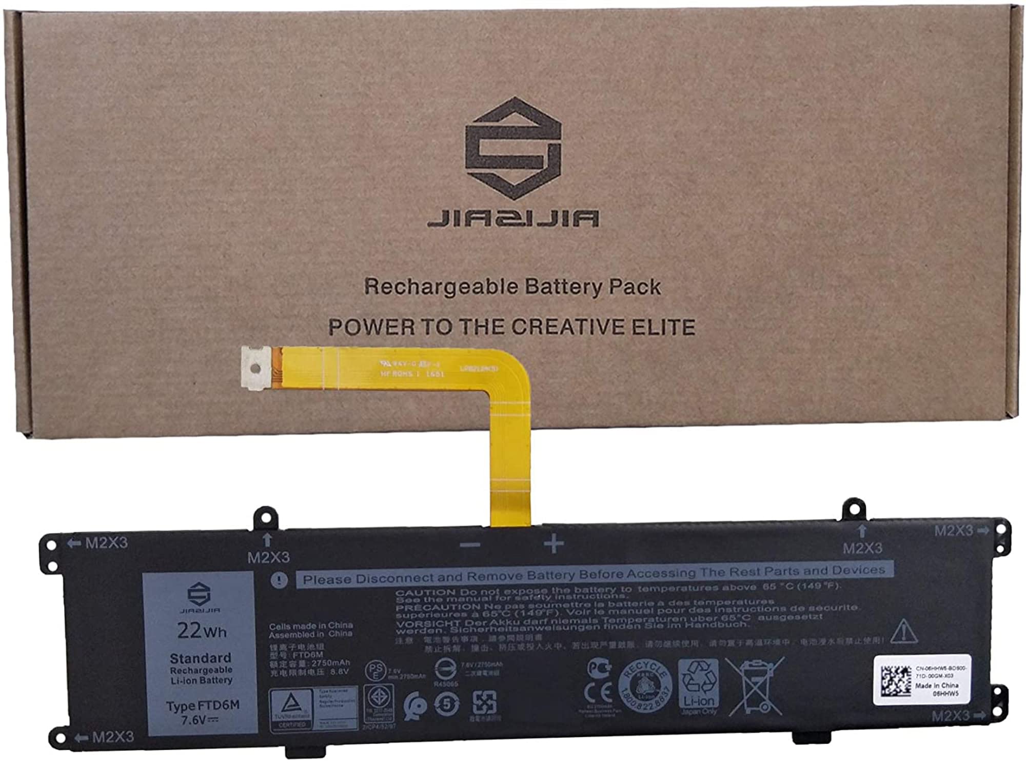 JIAZIJIA FTD6M Laptop Keyboard Battery Replacement for Dell Latitude 7285 2-in-1 Series Notebook 06H