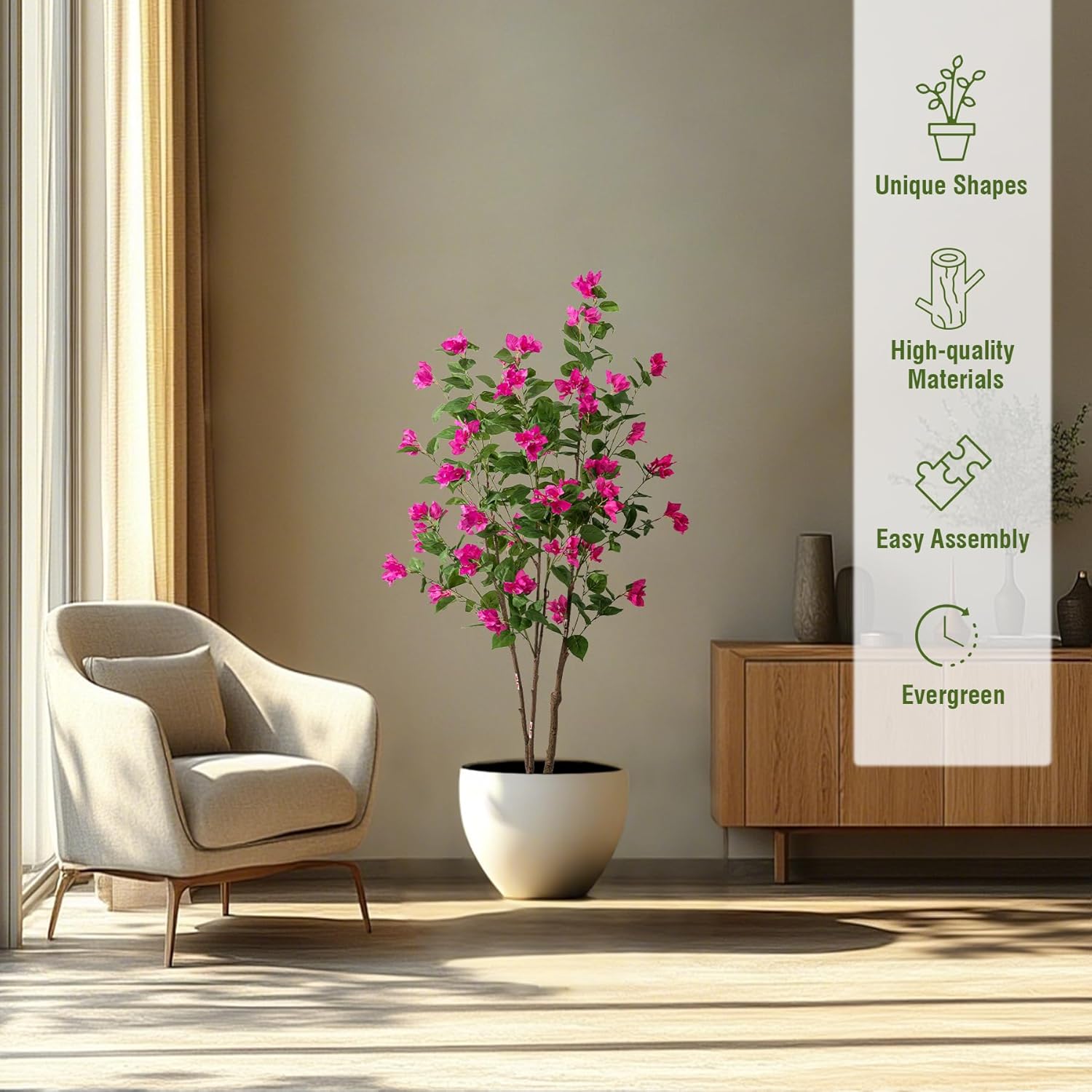 Fake Tree Bougainvillea Artificial 5 Feet Tall Fake Plant Faux Trees Indoor Faux Bougainvillea Artificial Trees Tall Artificial Plants Indoor Applies to Indoor Home Decor Office Hotel Decor - Image 6
