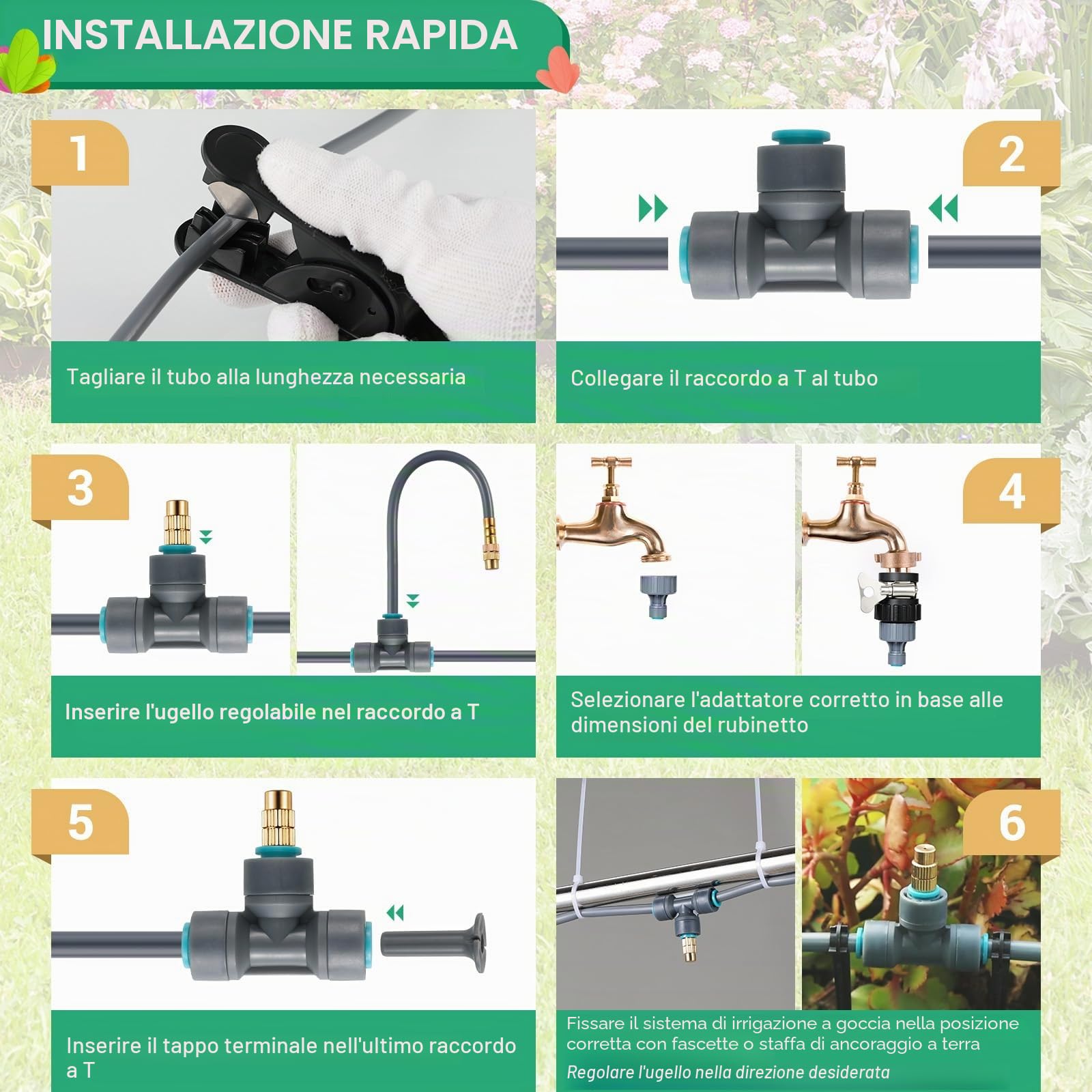 Kit irrigazione a Goccia, Sistema di Irrigazione 25M Tubi, Ugelli in ottone | Regolabili a 360°, Irrigazione Spruzzatura Raffreddamento a Goccia kit Automatica per Prato, Giardino Serra e Cortile