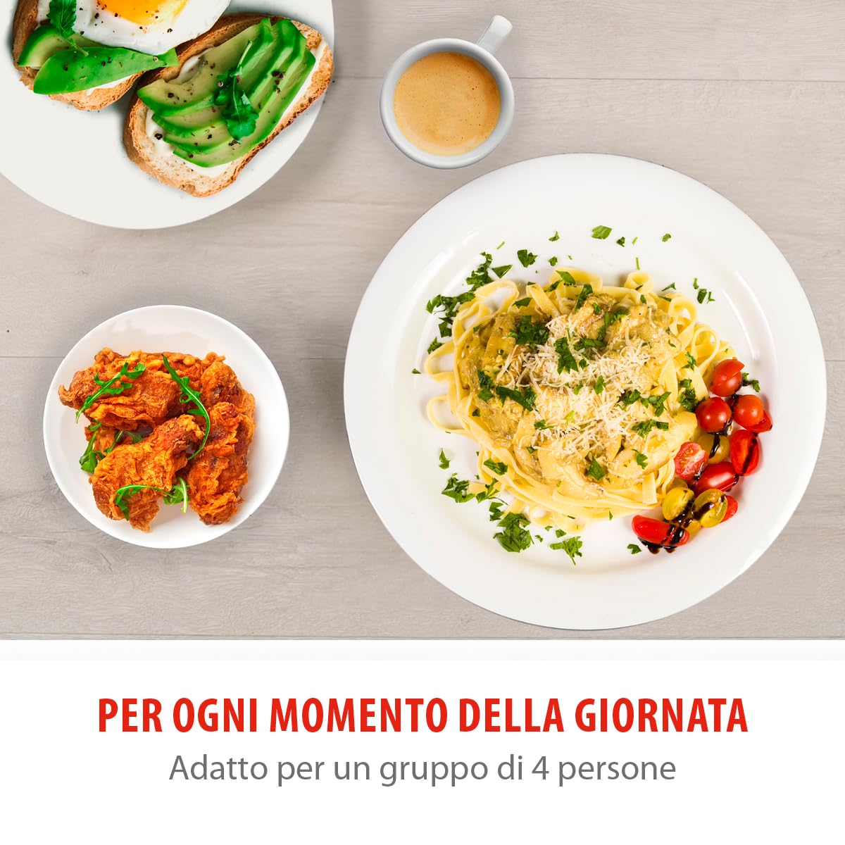 alpina Servizio Piatti per 4 Persone - Set di Piatti e Ciotole - Stoviglie in Terracotta - Piatti Piani, Piatti da Dessert, Ciotole e Bicchieri - Utilizzabili nel Microonde e in Lavastoviglie - Bianco