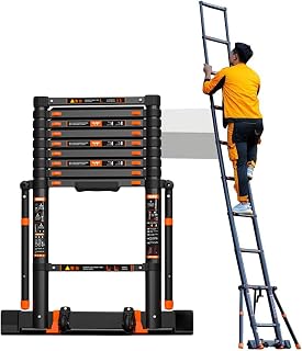 OusIka Tall Telescoping Ladder with Stabilizer Bar, Extendable Telesladders for Home Attic & Outdoor Building, Load 150Kg