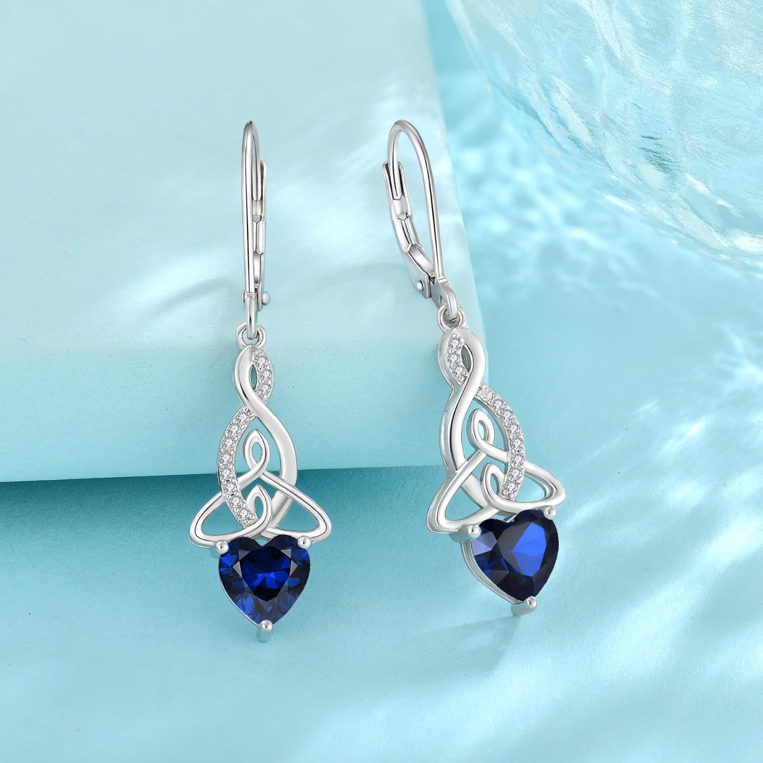 Infinity Celtic Knot Earrings 925 Sterling Silver Dangle Drop Leverback Earrings Birthstone Jewelry Gifts for Women - Image 4