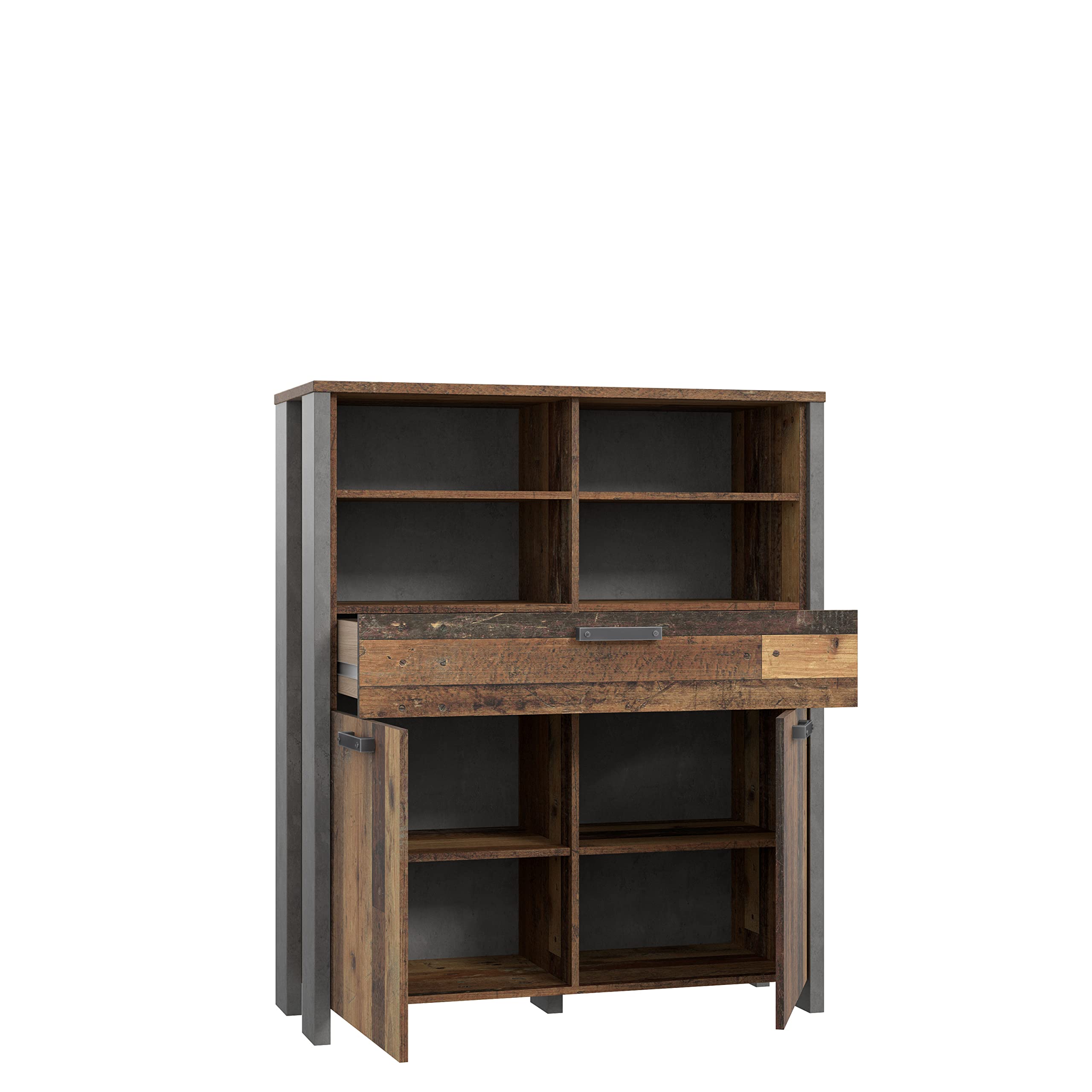 FORTE Clif Kommode mit 2 Türen und 1 Schublade, Holzwerkstoff, Old Wood Vintage/Betonoptik dunkelgrau, 106.7 x 127.9 x 41.6 cm