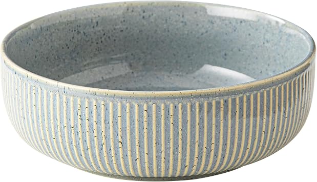 Yundu 11-inch Ceramic Serving Bowl, 135 oz approx. 4 quarts Large Salad & Mixing Bowl with Striped Glaze FinishFlambe Gray