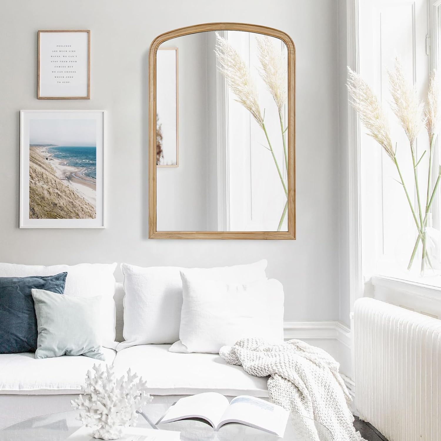 WallBeyond Arched Wall Mirror Wood Framed, 24" x 36" Rustic Farmhouse Wood Arched Mirror for Bathroom Wall Decor Entryway Living Room