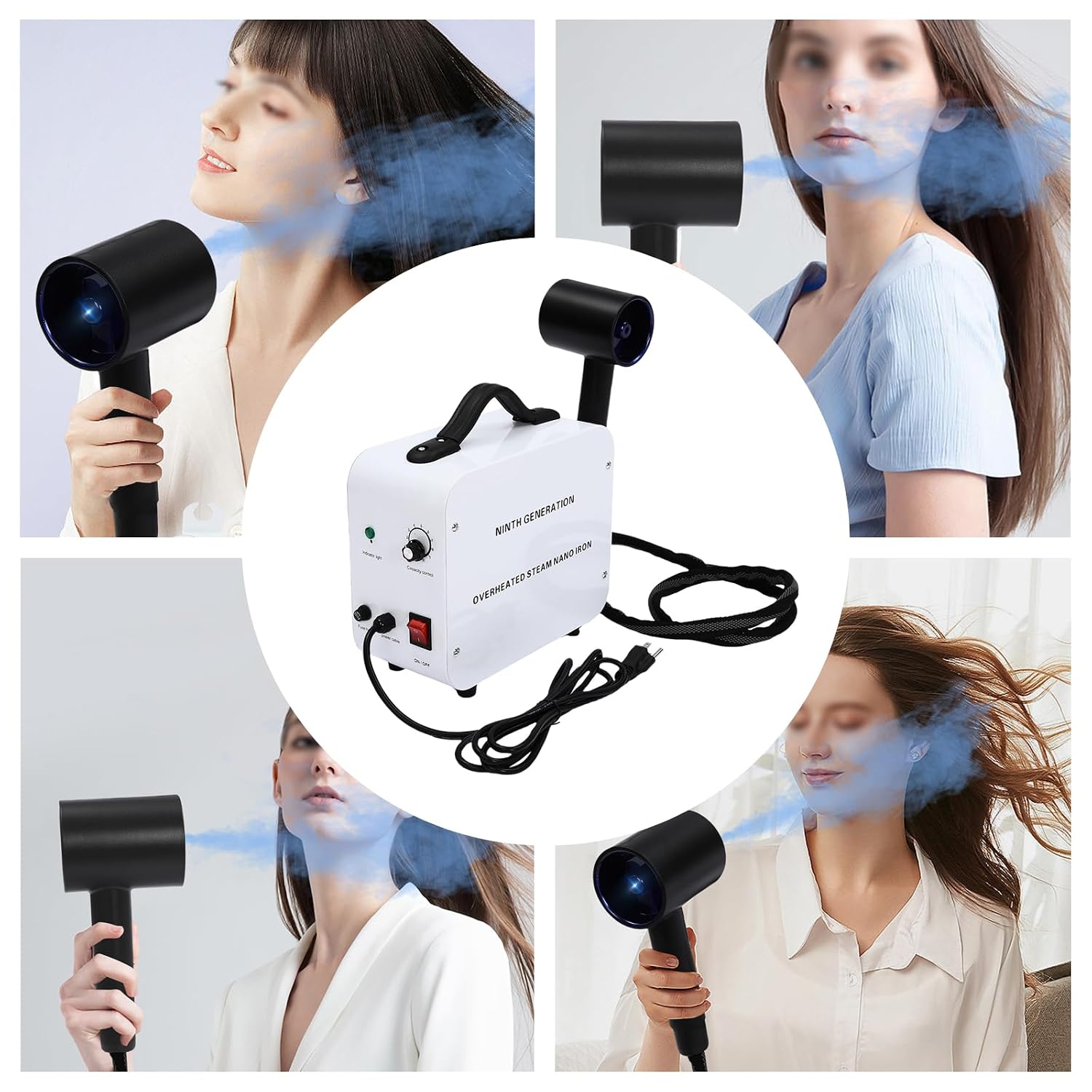 1200W Nano Hair Steamer Spray Machine Blue Light Color Processor Salon Beauty