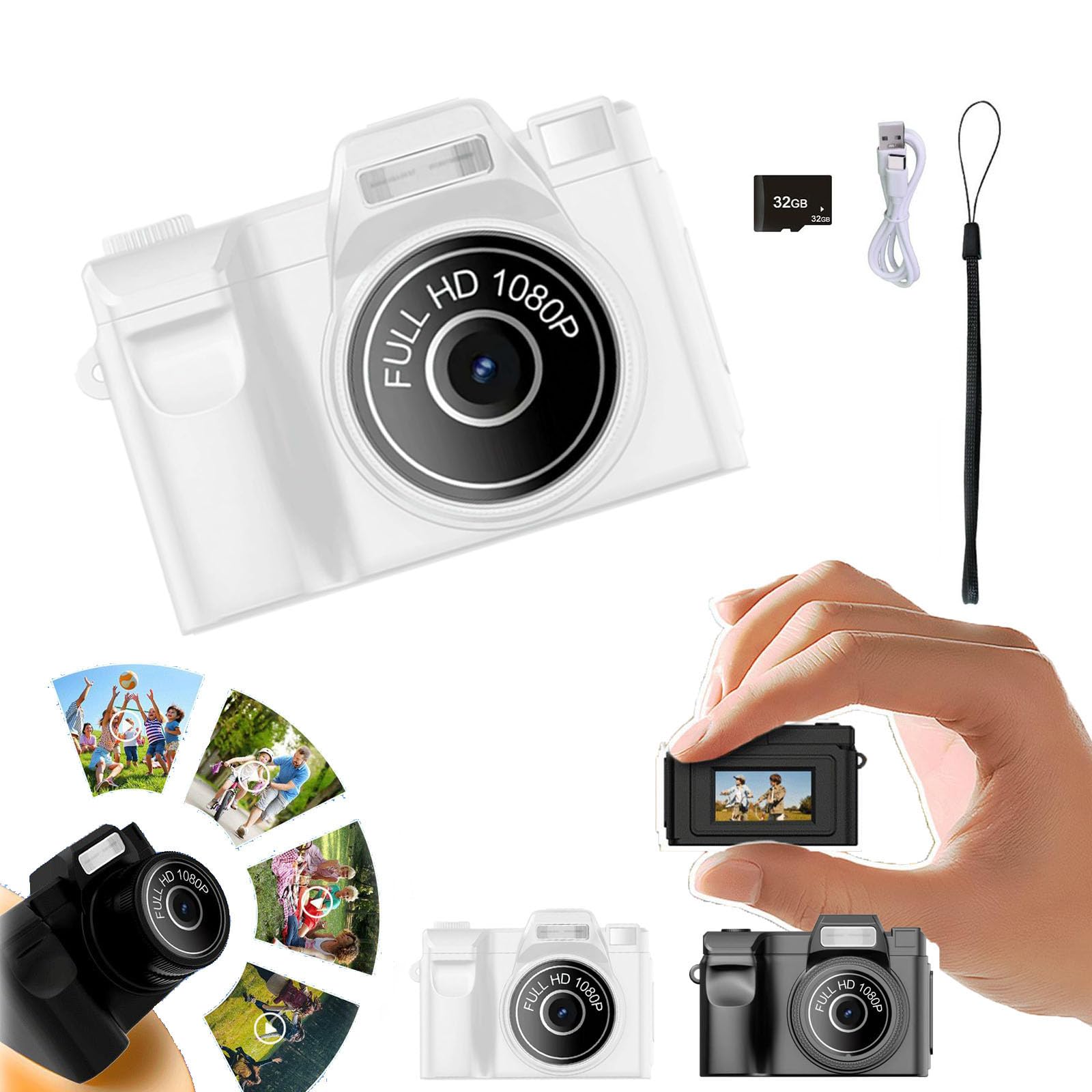 Mini Keychain Camera,1080P FHD Mini Retro Digital Camera,FHD 1080p with 32GB SD Card,OTG Adapters,Tiny Portable Small Cameras Vintage Compact Micro Cameras,100 Mins Battery,for Travel Study-image-11