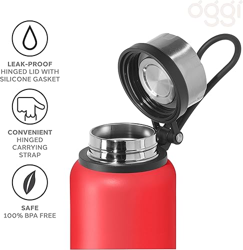 Miniatura 4 de OGGI Terrain - Botella de agua aislada de acero inoxidable, gran capacidad de 32 onzas, también adecuada para café y bebidas calientes, color rojo