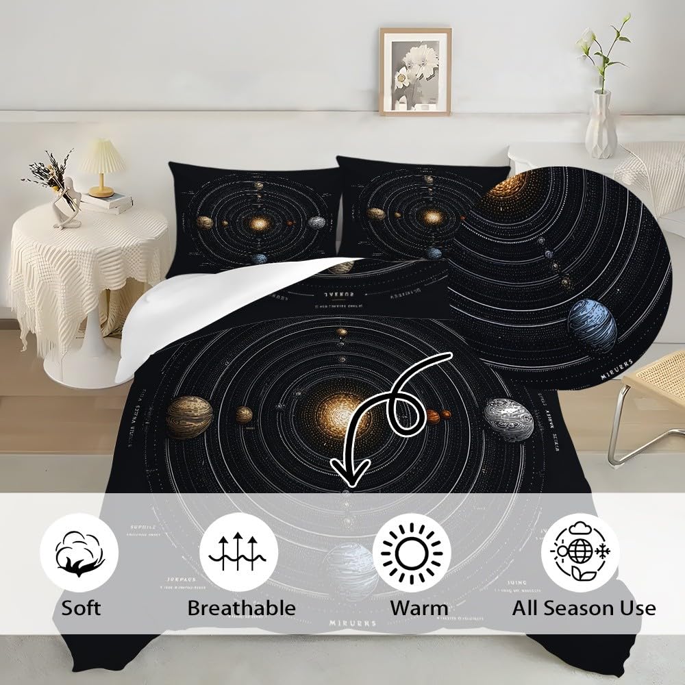 Fantasy Space Planetary Patterns Duvet Cover 240x220cm Black Quilt Cover 3 Pieces Microfiber Soft Hypoallergenic Bedding Sets With Zipper For Adults 2 Pillowcases