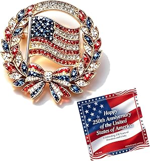 250th Anniversary Enamel Brooch Pin, American Birthday Rhinestone Flag Lapel Pins 1776-2026 Patriotic Floral Star Badg Collectible for Independence Day Veterans Souvenir Gift Jewelry