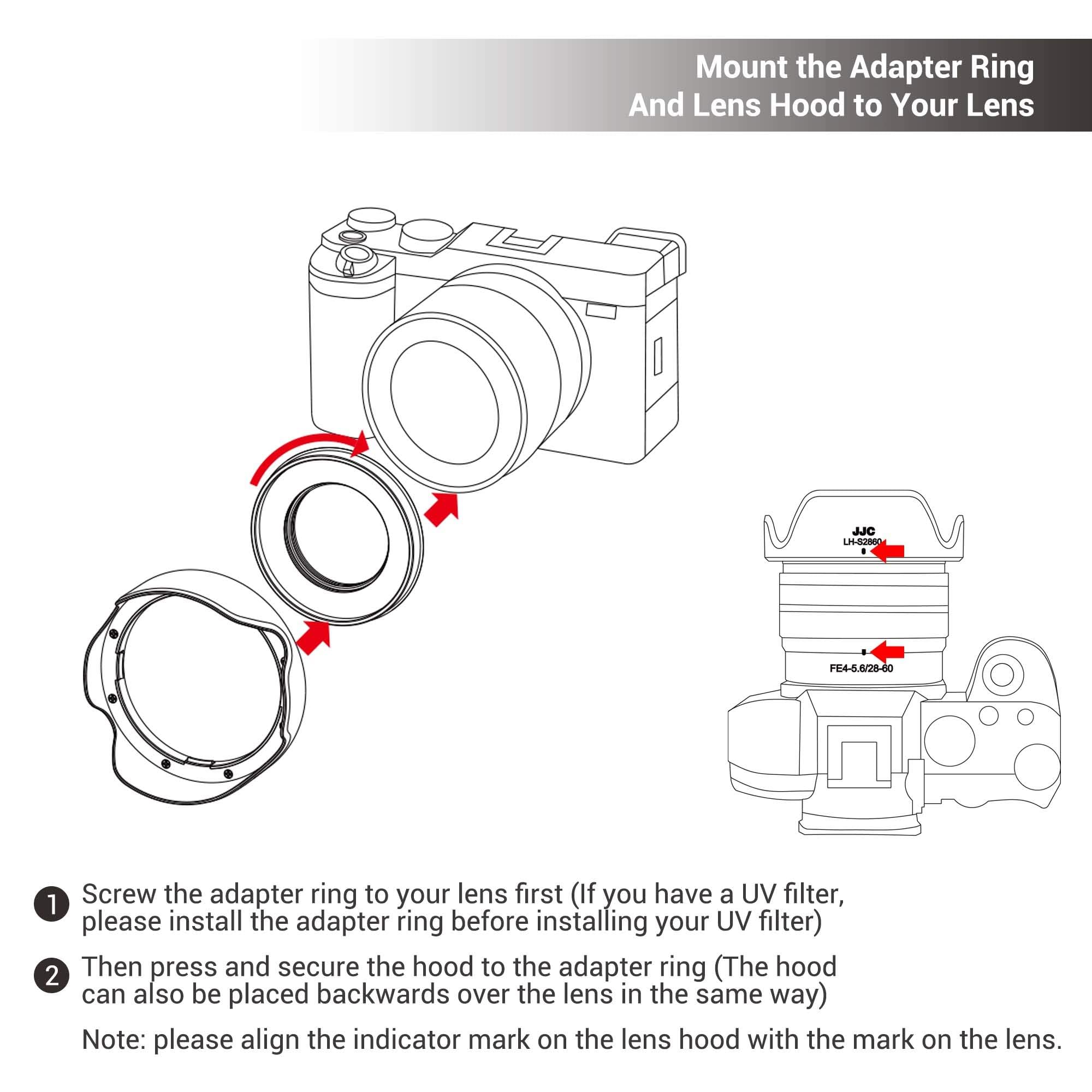 Petal Screw in Lens Hood for Sony FE 28-60mm f/4-5.6 Lens SEL2860 and Sony E PZ 16-50mm f/3.5-5.6 OSS Lens SELP1650 on Sony ZV-E1 ZV-E10 A7C A6400 A6300 A6100 A6000 with a 40.5mm Adapter Ring