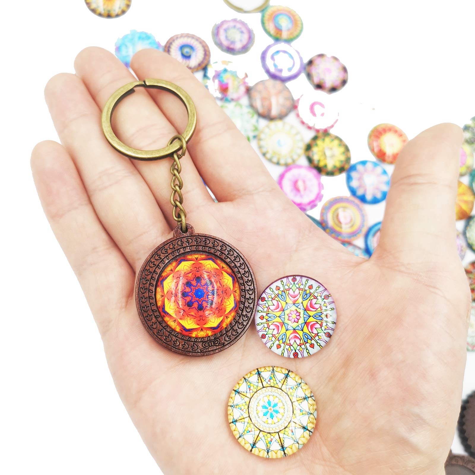Dahi Lot De 18 Pendentifs Ronds En Bois + 18 Cabochons Verre - Pour Création Bijoux, Camées, Résine - Diamètre 25-30 Mm