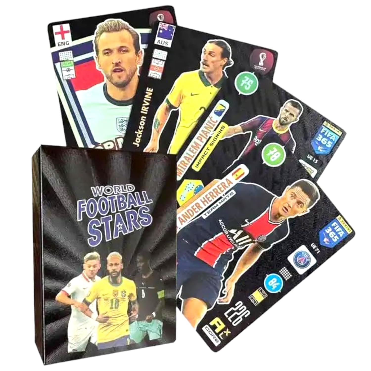 SHOPISTRY - Black World Football Stars Trading Cards, 55-Pack, Waterproof Black Cards with Golden Metal Texture, International Soccer Players Collection