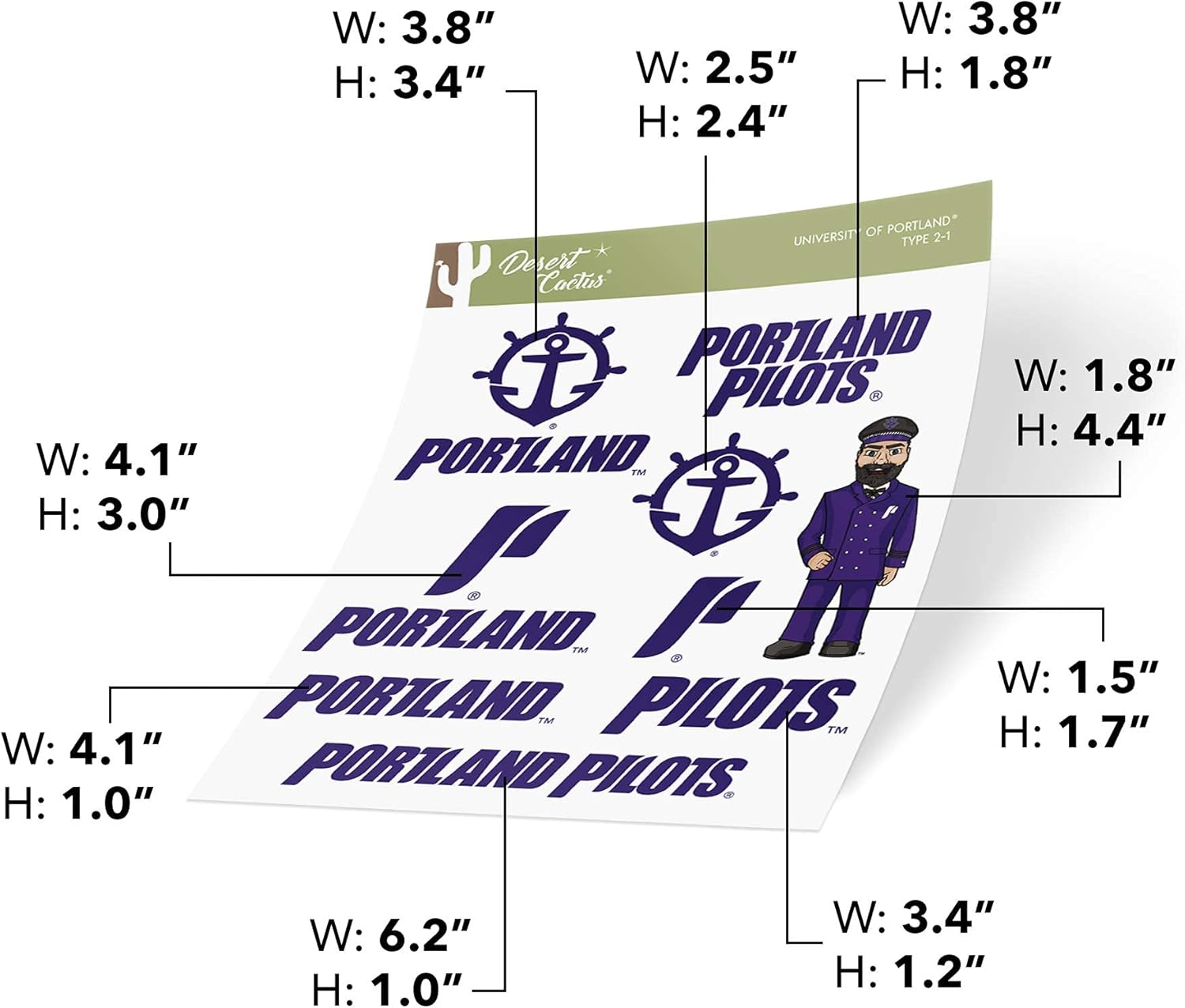 Desert Cactus University of Portland Sticker Portland Pilots Vinyl Decal Laptop Water Bottle Car Scrapbook Sheet (Type 2) - Image 4