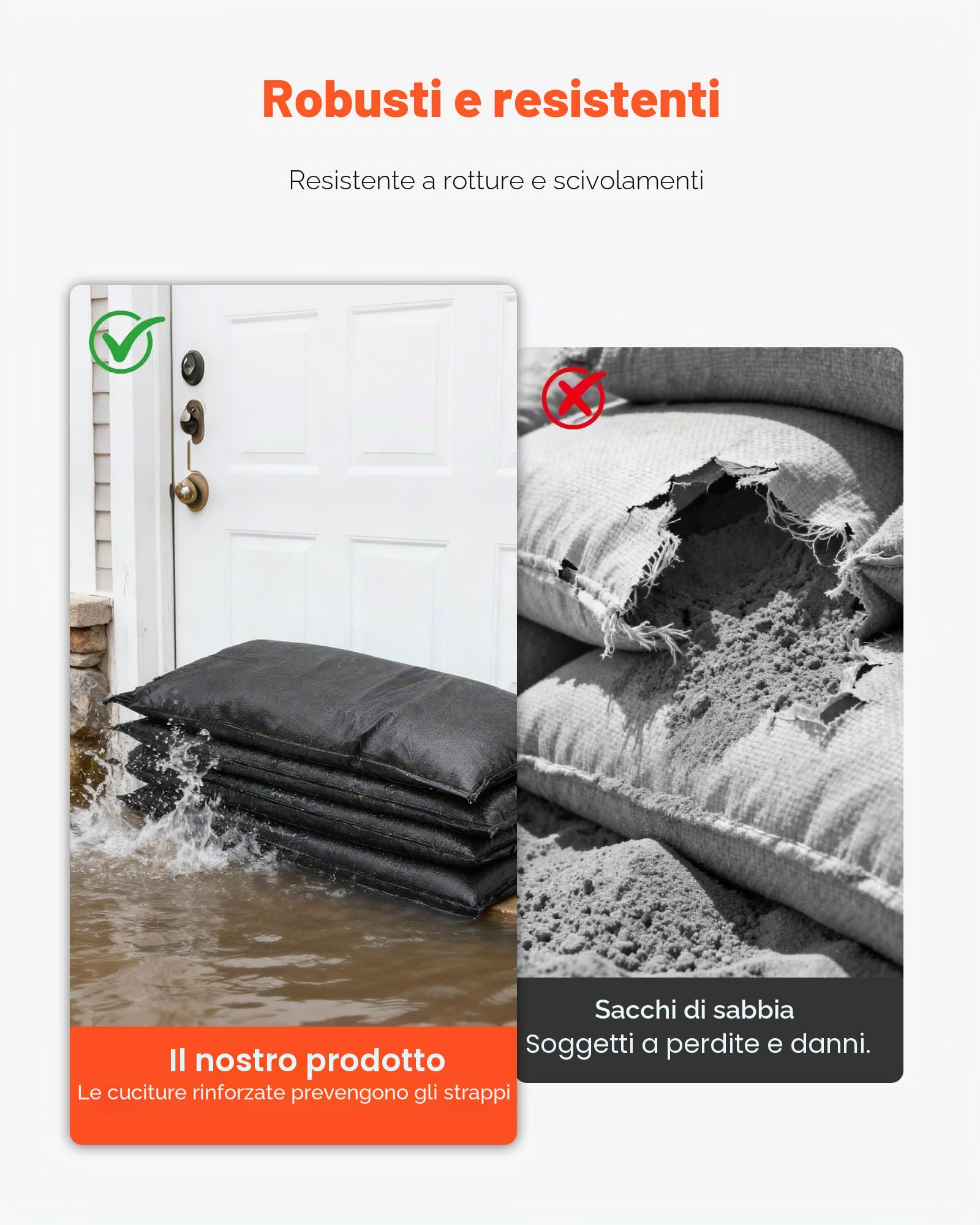 VEVOR Barriera Antiallagamento Set di Sacco di Sabbia per Allagamento Senza Sabbia per Protezione Antiallagamento Sacchi Antiallagamento per Porte Seminterrato Garage Set di Sacco 6 pz