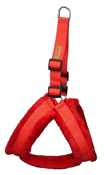 Petshop7 Nylon Red 1 Inch Medium Dog Harness with Fur (Chest Size -28-32inch)