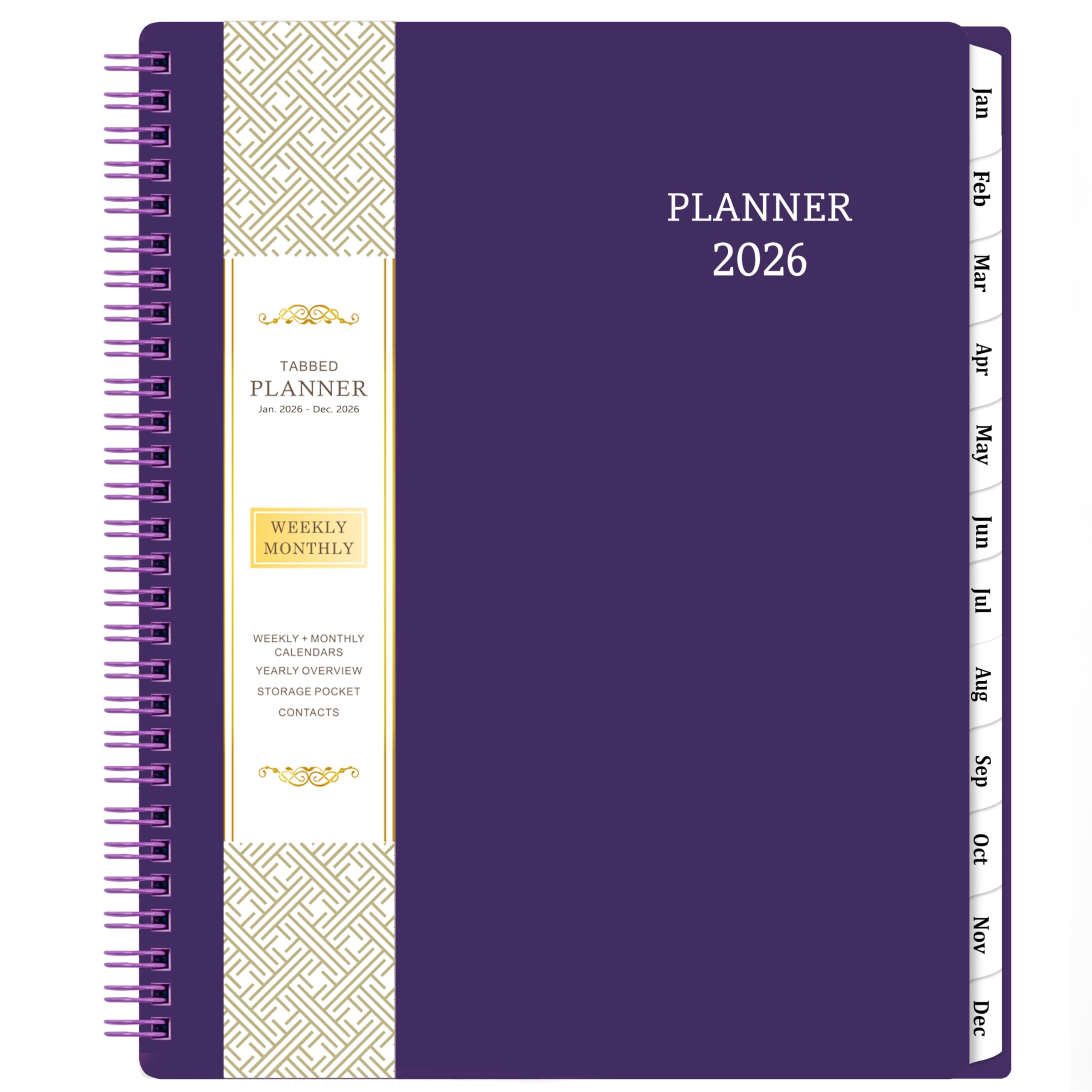 2026 Planner - Jan. 2026 - Dec. 2026, 8" x 10", Calendar Planner 2026, 2026 Planner Weekly and Monthly Spiral Bound, Flexible Cover, To-Do List, 12 Monthly Tabs