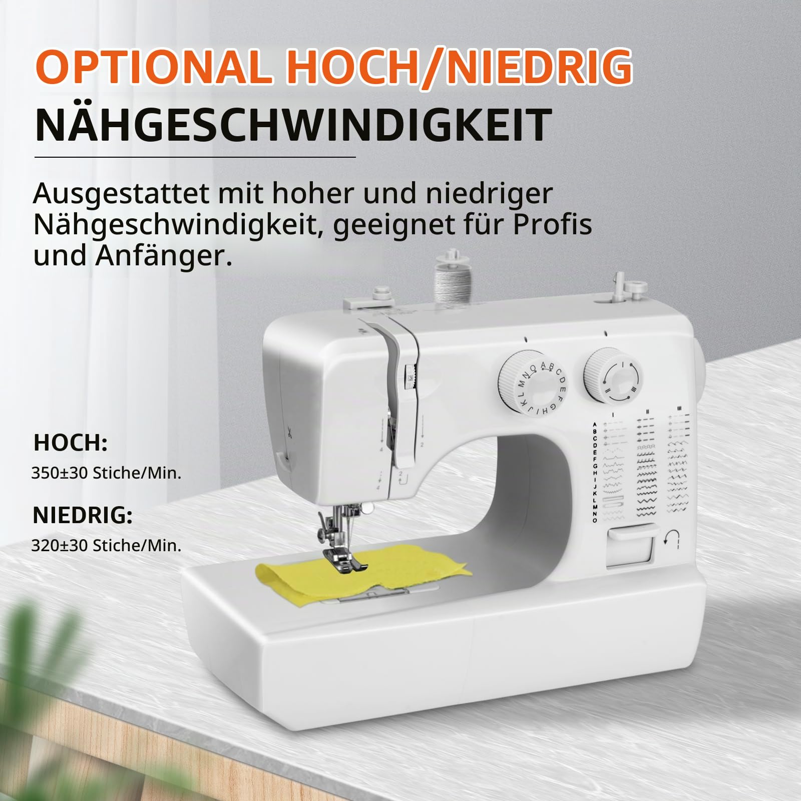 Nähmaschine, 45 Stiche, Hohe/Niedrige Nähgeschwindigkeit, voll Ausgestattete Nähmaschine mit LED-Licht und Fußpedal