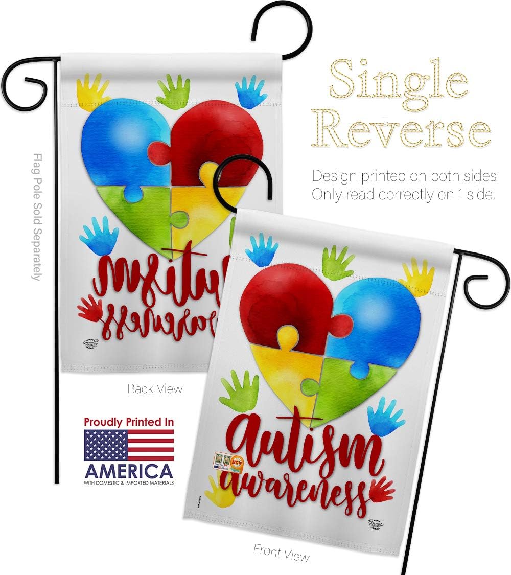 Autism Awareness Garden Flag Set Wall Hanger Support Inspirational Survivor Ribbon Prevention Cancer Breast BLM Small Decorative Gift Yard House Banner Made In USA 13 X 18.5
