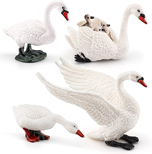 LC JoyCre 4PCS Cisne Blanco Figura Ganso Cisne Juguete Figura de Animal para Niños Pequeños Figuras de Animales Preescolares Proyecto Educativo
