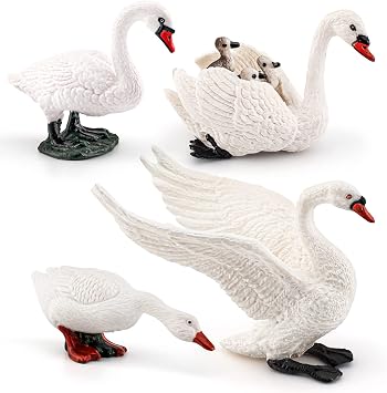 LC JoyCre 4PCS White Swan Figurine Goose Swan Toy Animal Figure for Toddlers Preschool Animals Figures Eduactional Project Diorama Model Toy for Kids 3 4 5 6