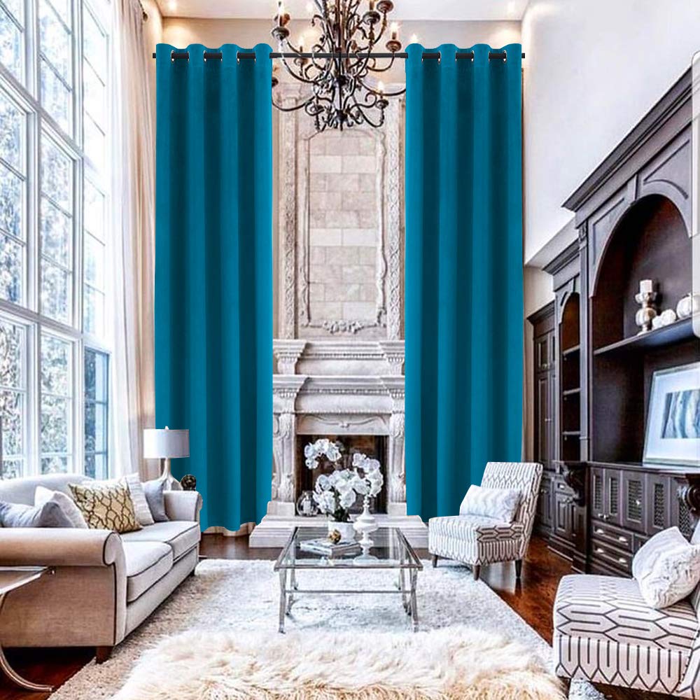 Cortinas de terciopelo de 192 pulgadas azules para salon de dos pisos y techos altos
