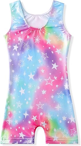 Miniatura 2 de Belovance Leotardos de gimnasia para niñas pequeñas, trajes de gimnasio, leotardo de danza, brillante, arcoíris, dinosaurio, leopardo, estrellas,