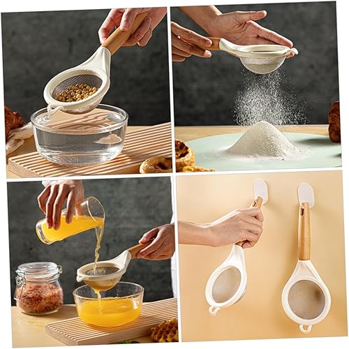 Miniatura 8 de Tamiz de harina de malla fina con mango de madera, pequeño tamiz de acero inoxidable para hornear azúcar en polvo, sal de cacao, filtro de cocina