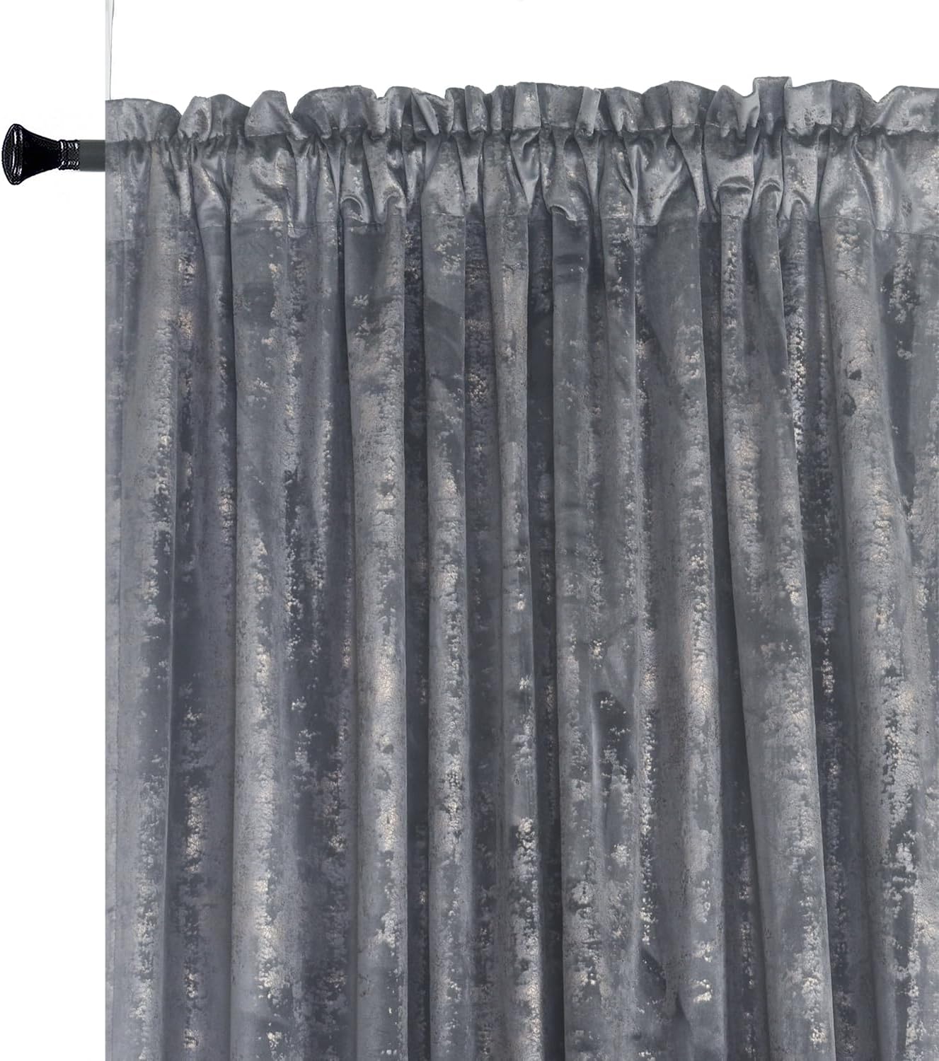 Roslynwood Luxury Velvet Gold Foil Print Grey Curtains 72 inches Long Rod Pocket Thermal Insulated Blackout Window Drapes for Living Room/Bedroom/Dining Room, W52 x L72, 2 Panels