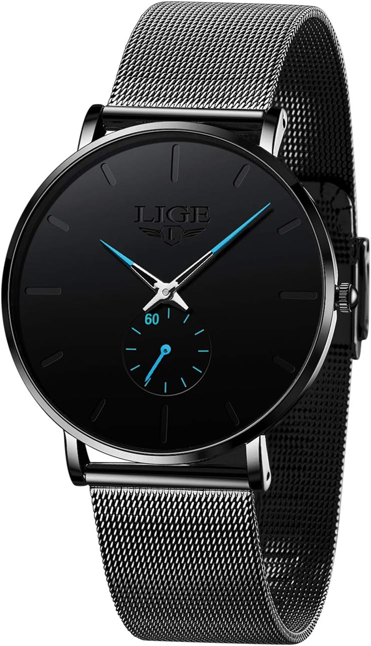 LIGE Wrist Watches for Men Waterproof Dress Vintage Work Casual Stainless Steel 3ATM Water Resistant Japanese Quartz Movement Date Display Business Retro Minimalist Thin Mens Analog Watch