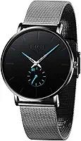 Relógios masculinos ultrafinos analógicos de quartzo, minimalista, de aço inoxidável, pulseira de malha, Preto, azul, 8.07, Negócios