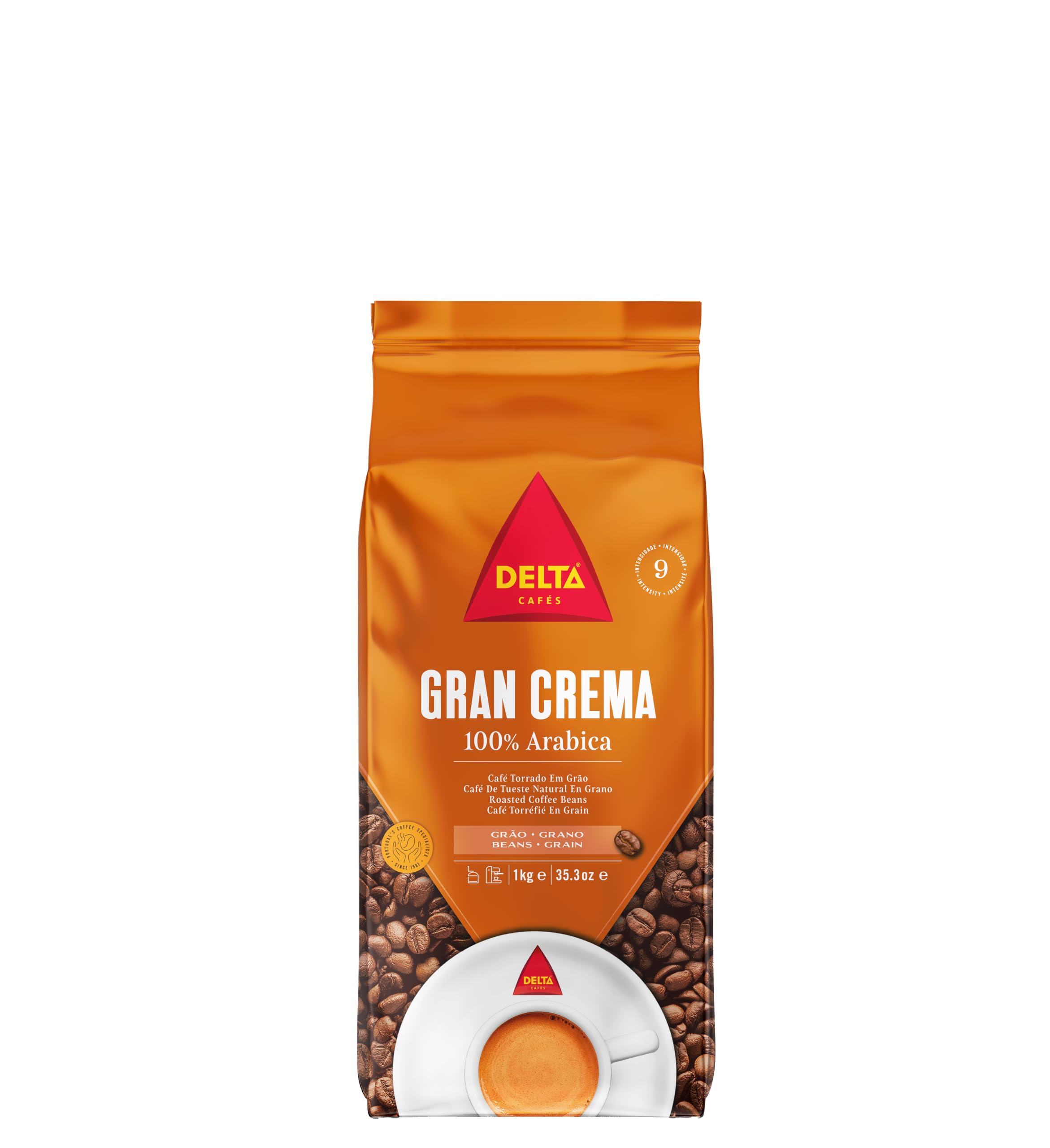 Delta Cafés Gran Crema Whole Bean Coffee, Naturally Roasted Coffee Beans, Intense Coffee with Crema, 2.2lb, 1 Pack