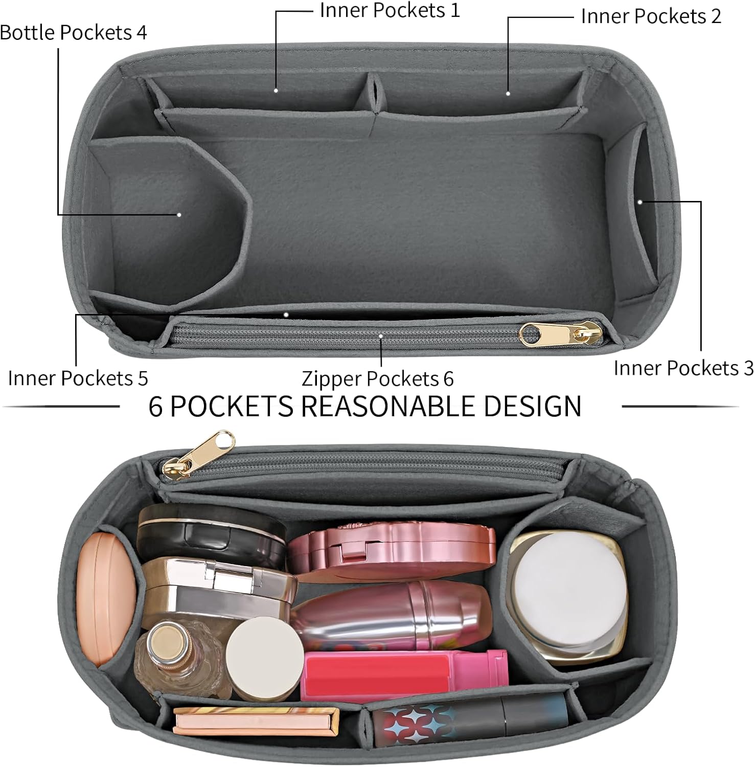 Felt Purse Organizer insert for birkin 30 bag organizer Handbag Insert (LightGrey, BK30) - Image 6