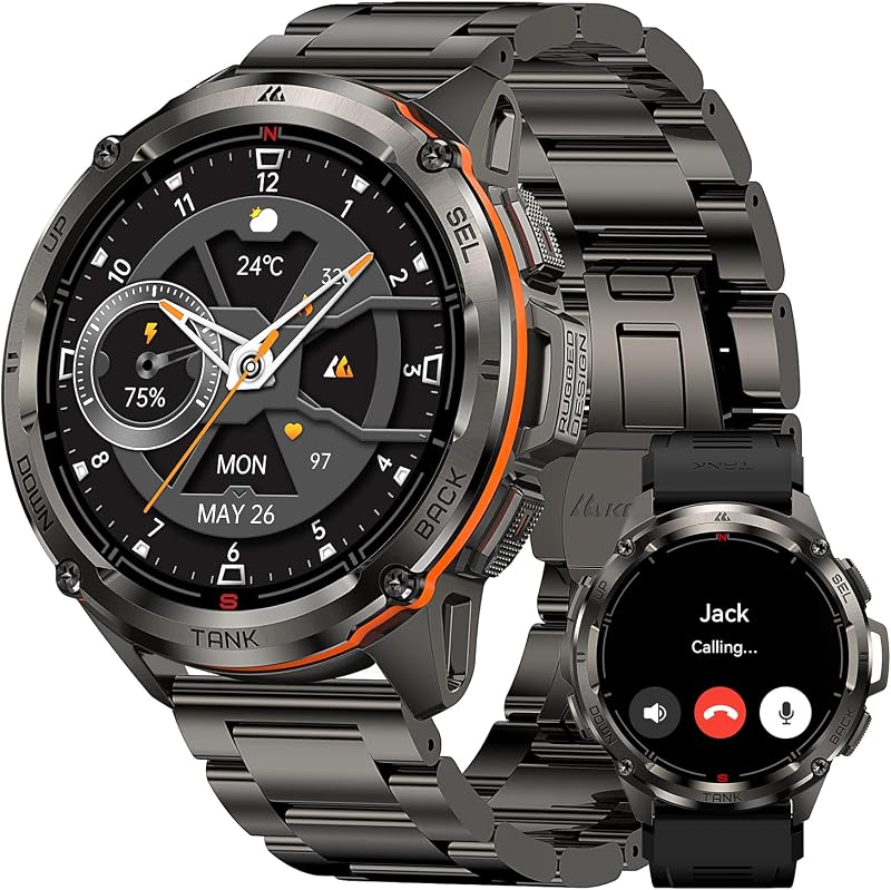 AMAZTIM T3 Ultra Smart Watches for Men, GPS, Rugged, Stainless Steel Body | 5 ATM Waterproof, Extra-Large Battery Life, Answer/Make Call, 1.43" AMOLED Display, Compass, Compatible for Android & iPhone